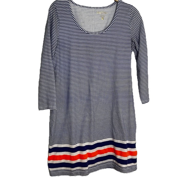 Lilly Pulitzer Striped T-shirt Dress Navy Stripe 100% Cotton M Neon Orange Navy - Picture 1 of 7